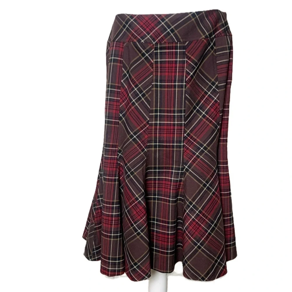 Kenar Tartan Skirt 10 Dark Academia Fluted Hemline Plaid - Picture 2 of 6